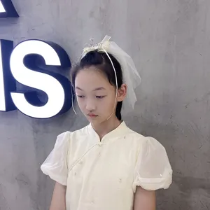 Kids princess hair veil clip with sparkling crown design for girls party photography wear