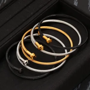 Minimalistischer Edelstahl Drahtgewebe Kabel Armreif Für Herren Damen Galvanisierter Geometrischer Offener Manschetten Armband Mode Punk Schmuck