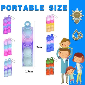 Buntes Silikon Blasen Fidget Spielzeug Detail, tragbarer vertikaler Schlüsselanhänger 7cm.