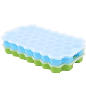 Vassoio per cubetti di ghiaccio in silicone a nido d'ape con coperchio 37 griglie blu