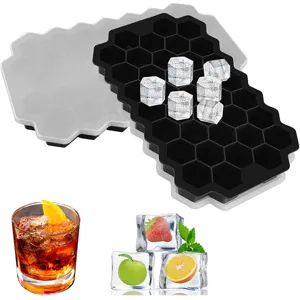 Vassoio per cubetti di ghiaccio in silicone a nido d'ape 37 griglie con coperchio