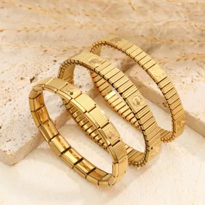Minimalistische Roestvrijstalen Italiaanse Modulaire Armband Elastische Rek Blok Schakelketting Unisex Punk Mode Handschmuck