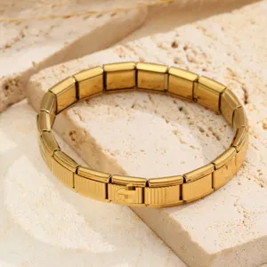 Goudkleurig roestvrij staal italiaans modulair bedelarmband elastische schakel mode sieraden