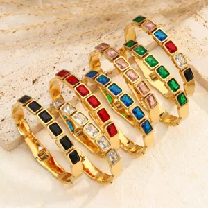 Luxus Edelstahl Quadratisch Strass Armreif Mehrfarbig Vergoldet Geometrisch Kristall Armband Für Damen Party Schmuck