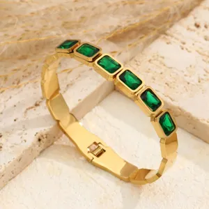 Edelstahl Gold Armband mit smaragdgrünen rechteckigen Zirkonia Damen Modeschmuck
