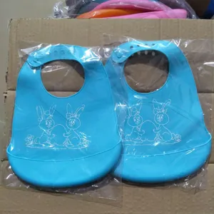 Silicone baby bib waterproof infant feeding apron with cute bunny pattern for toddlers