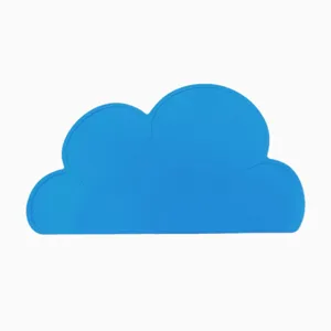 Blue silicone cloud placemat detail, waterproof, oil-proof and heat insulation mat.