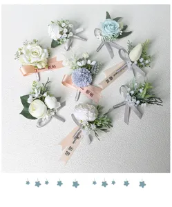 Artificial flower wedding boutonnieres corsage groom bride guest suit lapel pin decor