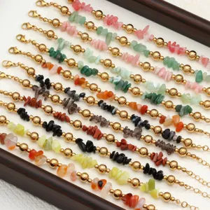 Bracciale con Scaglie di Pietra Naturale per Donna 304 Bracciale con Perline in Acciaio Inossidabile Stile Estivo Regolabile