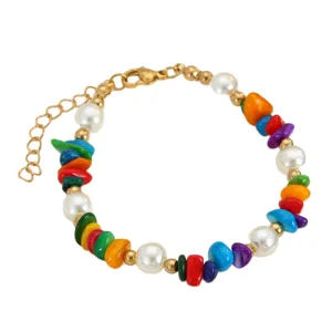 Pulsera de cuentas de piedras preciosas y perlas de agua dulce para mujeres, verano.