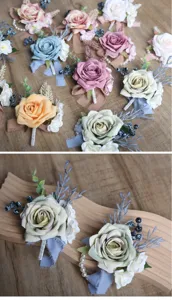 Artificial rose wrist flower vintage wedding boutonniere bridal pearl corsage decor