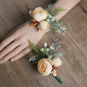 Set corsage wrist boutonniere camellia champagne vintage gia ti nifi kai ton gambro.