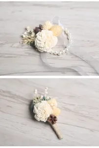 Handgemachte Hochzeit Trockenblumen Korsage Handgelenkblume Perlenband Partydekor.