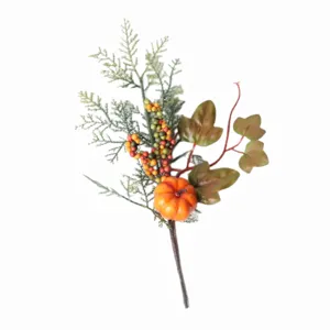 Stelo floreale artificiale con zucca e bacche autunnali per decorazioni di Halloween e Thanksgiving