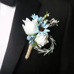 Artificial rose boutonniere forest style wedding groom suit flower corsage brooch
