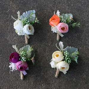 Boutonnière De Boda De Flor De Rosa Artificial Y Corsage De Muñeca Estilo Natural Rústico Novio Groomsmen Corsage Para Fiesta De Boda