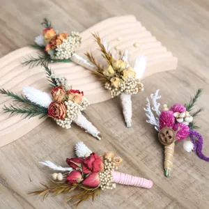 Handmade Natural Dried Flower Boutonniere Corsage With Brooch Pin Wedding Party Bride Groom Suit Floral Suit Accessories