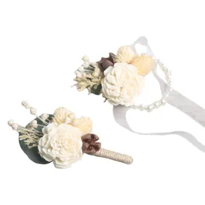 Hochzeits-Trockenblumen Ansteckblume und Handgelenk Blume Set für Bräutigam Braut und Gäste Party.