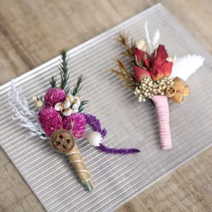 Handmade natural dried flower boutonniere wedding corsage groom bride party dress accessory