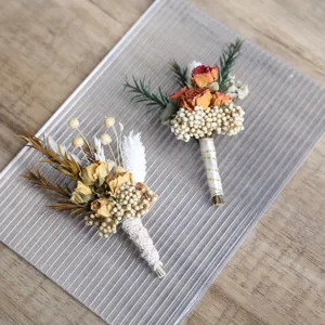 Handmade natural preserved dry flower boutonniere for wedding bridal groom party suit decor