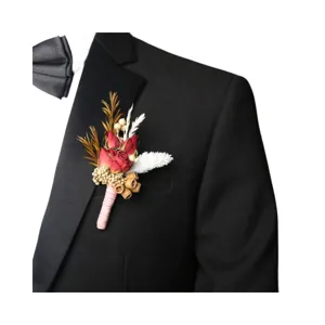 Natural preserved dry flower boutonniere for wedding groom suit lapel floral accessories pin