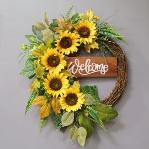 Ghirlanda di Girasole Artificiale Decorazione da Appendere per Porta d'Ingresso con Segno