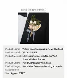 Vintage silk flower boutonniere and wrist corsage set for wedding party suit dress decoration.