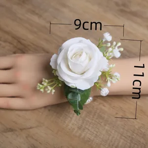 Flor de muñeca rosa blanca artificial boda novia dama de honor pulsera floral