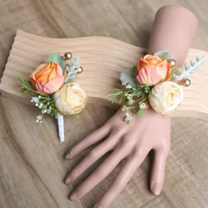 Handmade Fabric Rose Flower Corsage And Wrist Flower Set Wedding Party Celebration Dress Floral Accessories