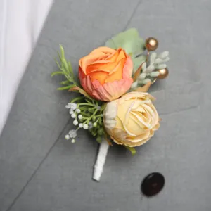 Artificial rose boutonniere for wedding groom suit lapel flower pin party formal dress accessory