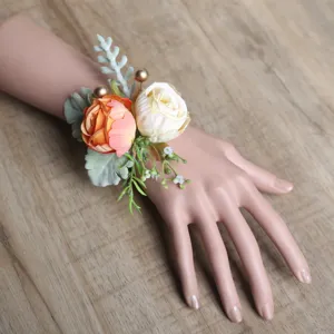 Artificial rose wrist corsage wedding bridal bridesmaid flower bracelet party accessory