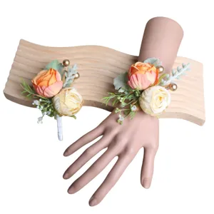Silk rose wrist corsage and boutonniere set for wedding bridesmaid bride party ceremony decor.