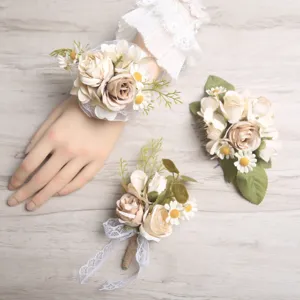 Artificial rose flower corsage set wedding bridal wrist flower brooch hair comb accessories