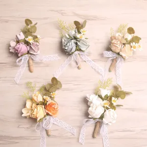 Artificial wedding boutonnieres set, multi-color silk flower corsage for business meetings.