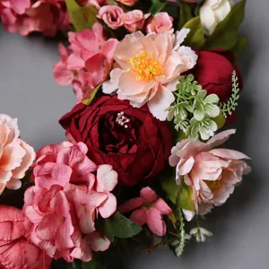 Artificial flower wreath for front door, wedding decoration, peony and rose floral garland for home.