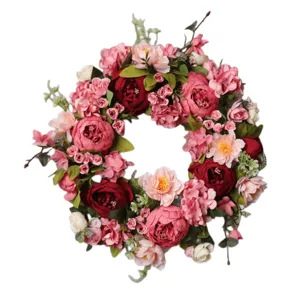 Artificial peony flower wreath for front door, wedding, home wall decor, floral garland.