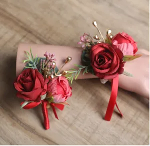 Beduftende künstliche rote Rosen Korsage und Handgelenk Blume für Hochzeitsfeier Accessoires.