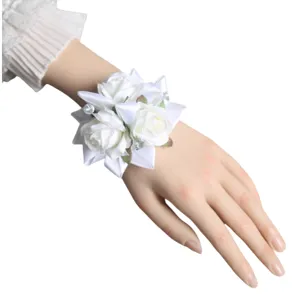 Elegante corsage da polso con rosa bianca per matrimonio damigella accessorio floreale fatto a mano