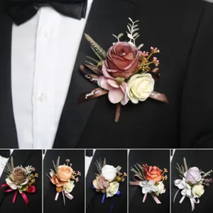 European Wedding Rose Artificial Silk Flower Boutonniere And Bridesmaid Wrist Corsage Party Event Decor