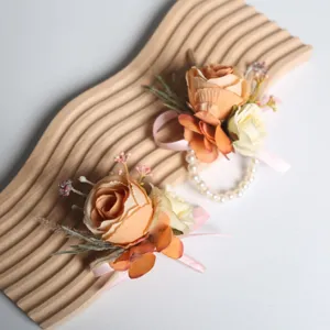 Artificial rose wrist corsage set for wedding bride bridesmaid party floral decoration