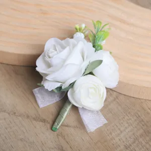 Boutonnière rose blanche artificielle mariage marié corsage décoration florale chic