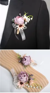 Purple wedding boutonniere artificial flower corsage for groom suit party prom decor items.