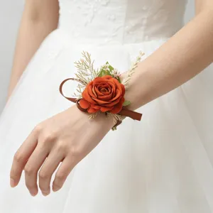 Artificial rose wrist corsage flower for wedding bridal bridesmaid party dress accessory.