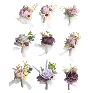 Elegant artificial flower boutonniere set for wedding, prom, and business celebrations.