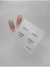 Pegatinas de uñas con doble fila de diamantes cuadrados, circonitas en relieve 3D para nail art.