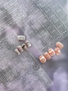 Cute cartoon cat and dog press on nails transparent embossed nail art stickers cute set