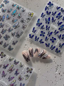 Holographic butterfly nail stickers 3D embossed adhesive decals for nail art decoration