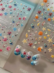 Ocean theme 5D relief nail stickers summer seashell starfish art decals set for DIY salon