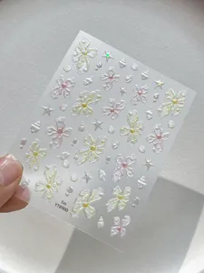 Translucent resin pearl flower nail art stickers with shell starfish design sheet