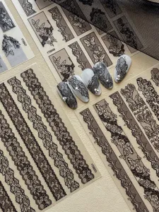 Japanese style lace butterfly nail art stickers, 3D embossed hollow mesh floral stripes.